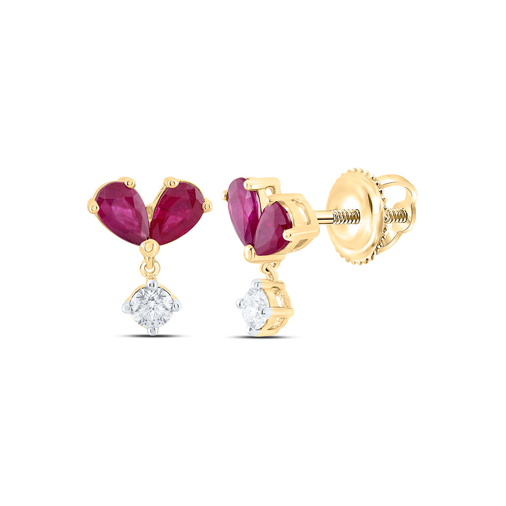 14Kt Gold 1/6Ctw-Dia Ana M 5X3Mm Ps-Ruby Nat Gem Dangling Earring