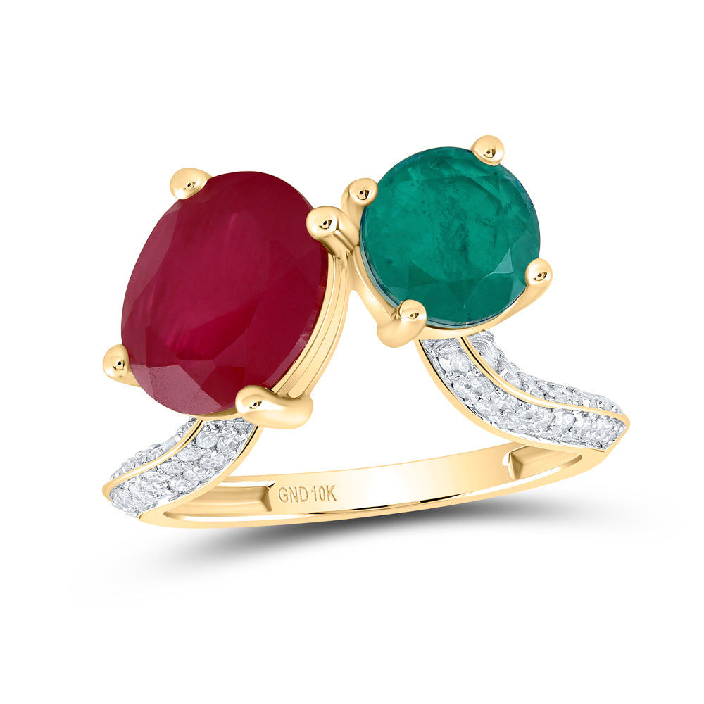 1/3Ctw-Dia Cn 10X8Mm Ov-Ru,7Mm Rd-Em Synthetic Ring (3.31 grams)