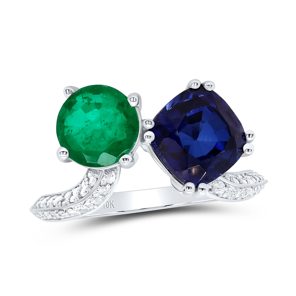 1/4Ctw-Dia Cn 8Mm Cu-Sapp,7Mm Rd-Em Synthetic Ring (3.49 grams)