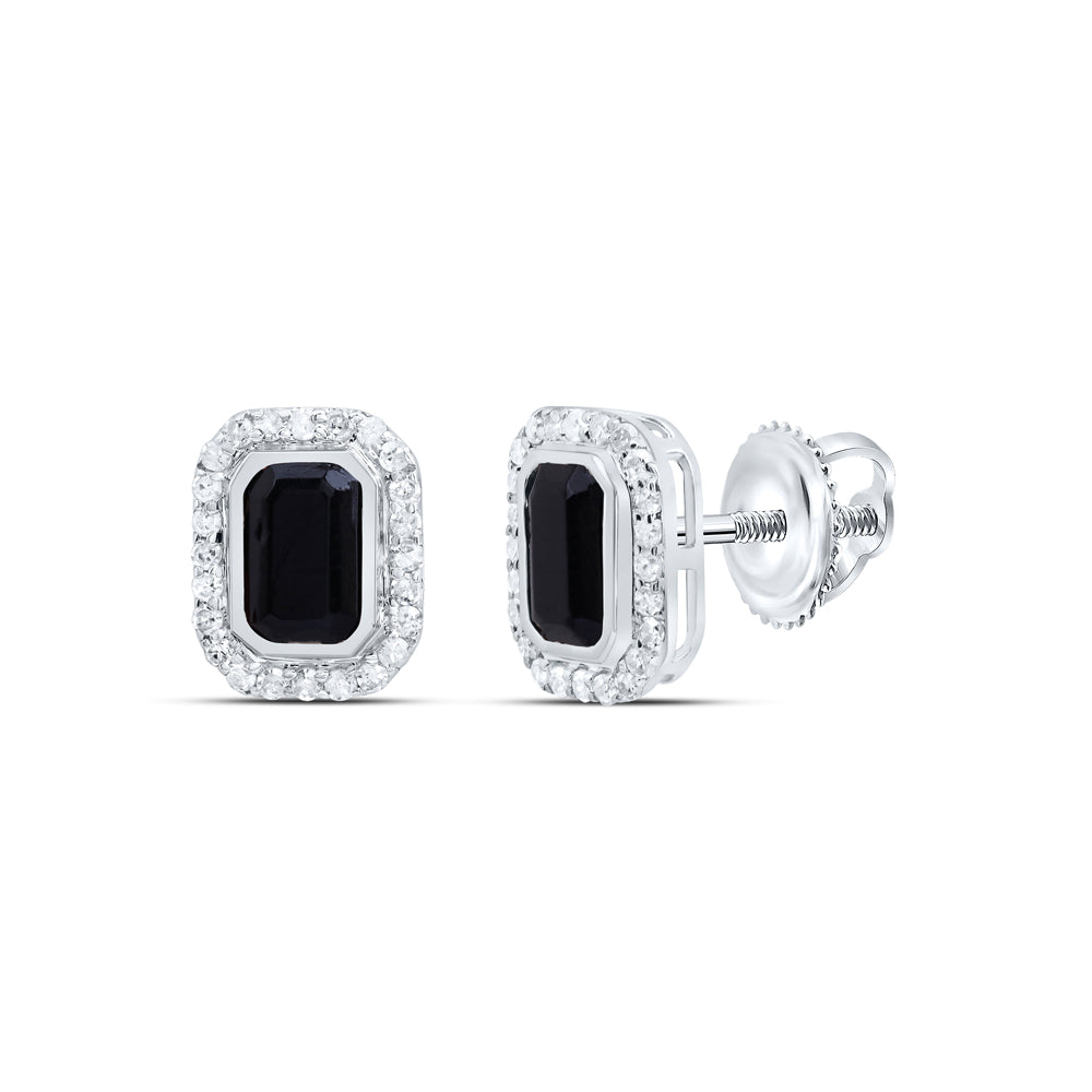 10Kt Gold 1/4Ctw-Diamond 6X4 Mm Emerald Onyx Black Earring