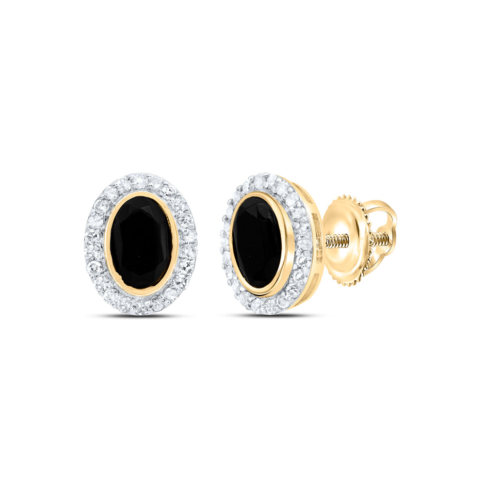 10Kt Gold 1/5Ctw-Diamond 6X4 Mm Oval Onyx Black Earring