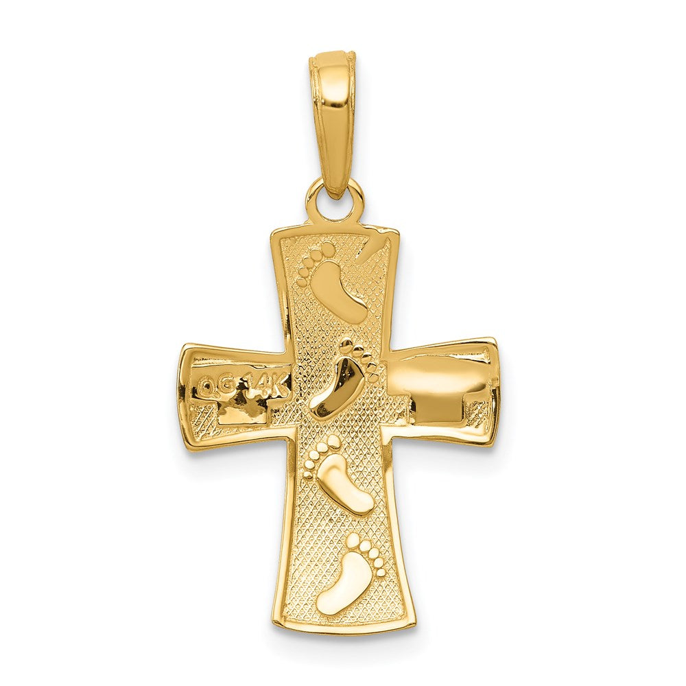 14k Yellow & Rhodium 15 mm Footprints Cross Pendant (1.33 grams)
