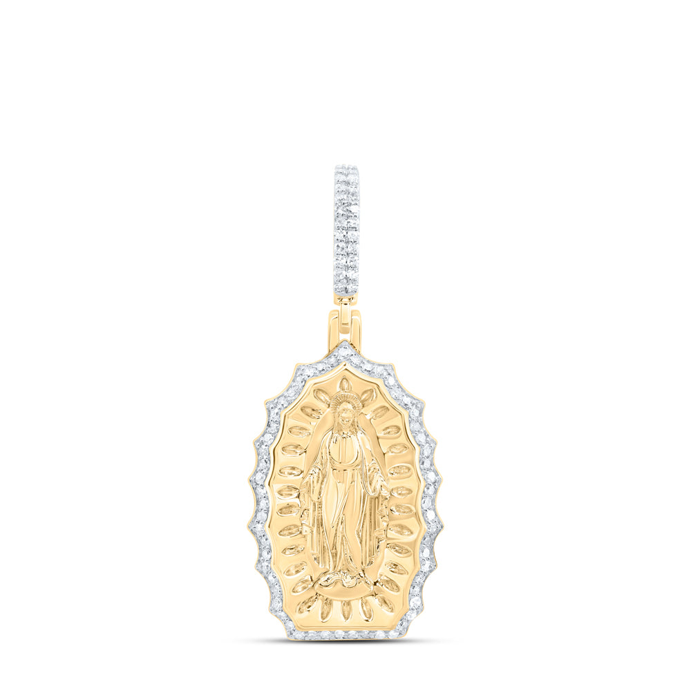 10Kt Gold 1/2Ctw-Dia Nk Virgin Mother Mary Mens Charm