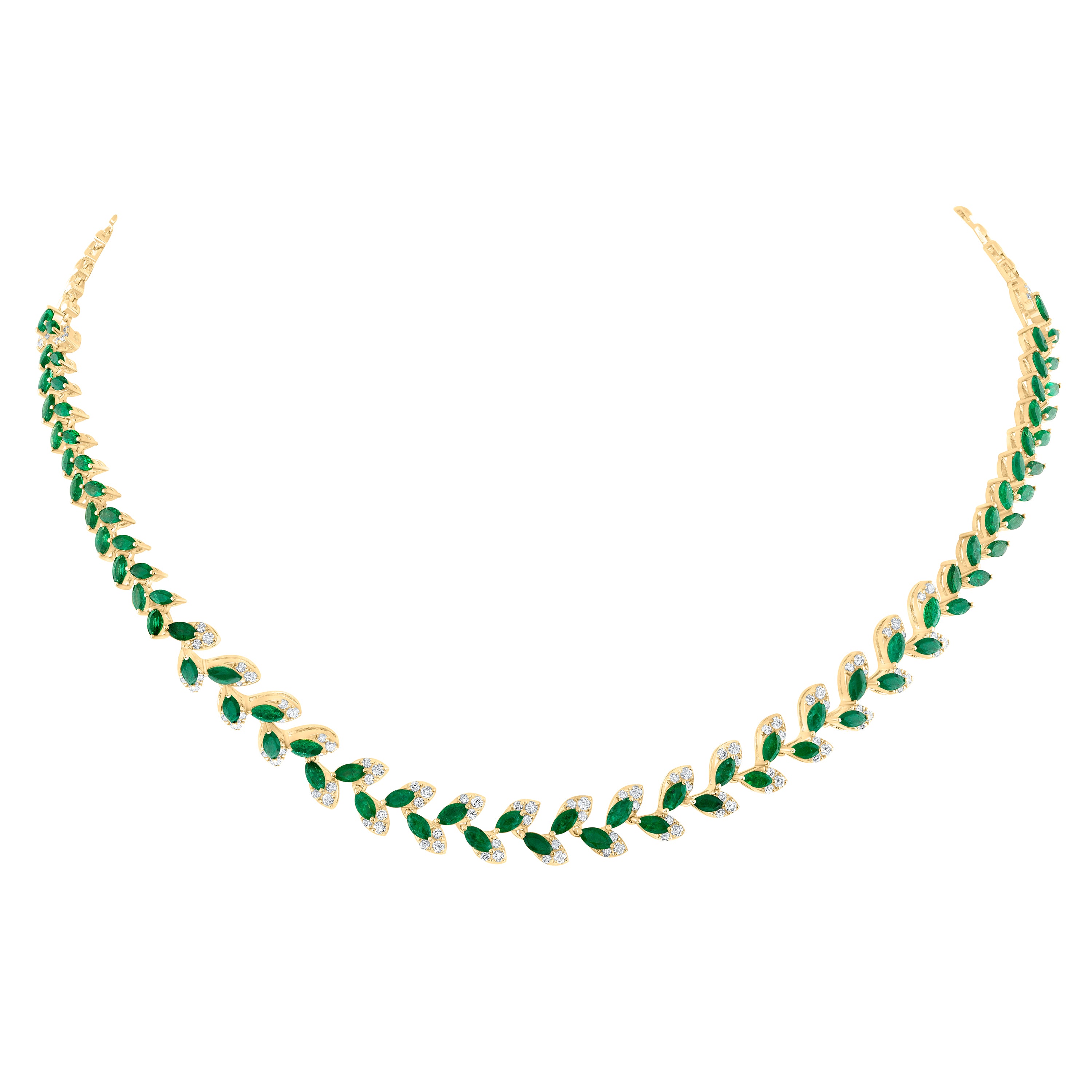 14Kt Gold 1 1/4Ctw-Diamond Ana M 7Ct-Mq-Em Nat Gem Fashion Necklace(16 Inch)