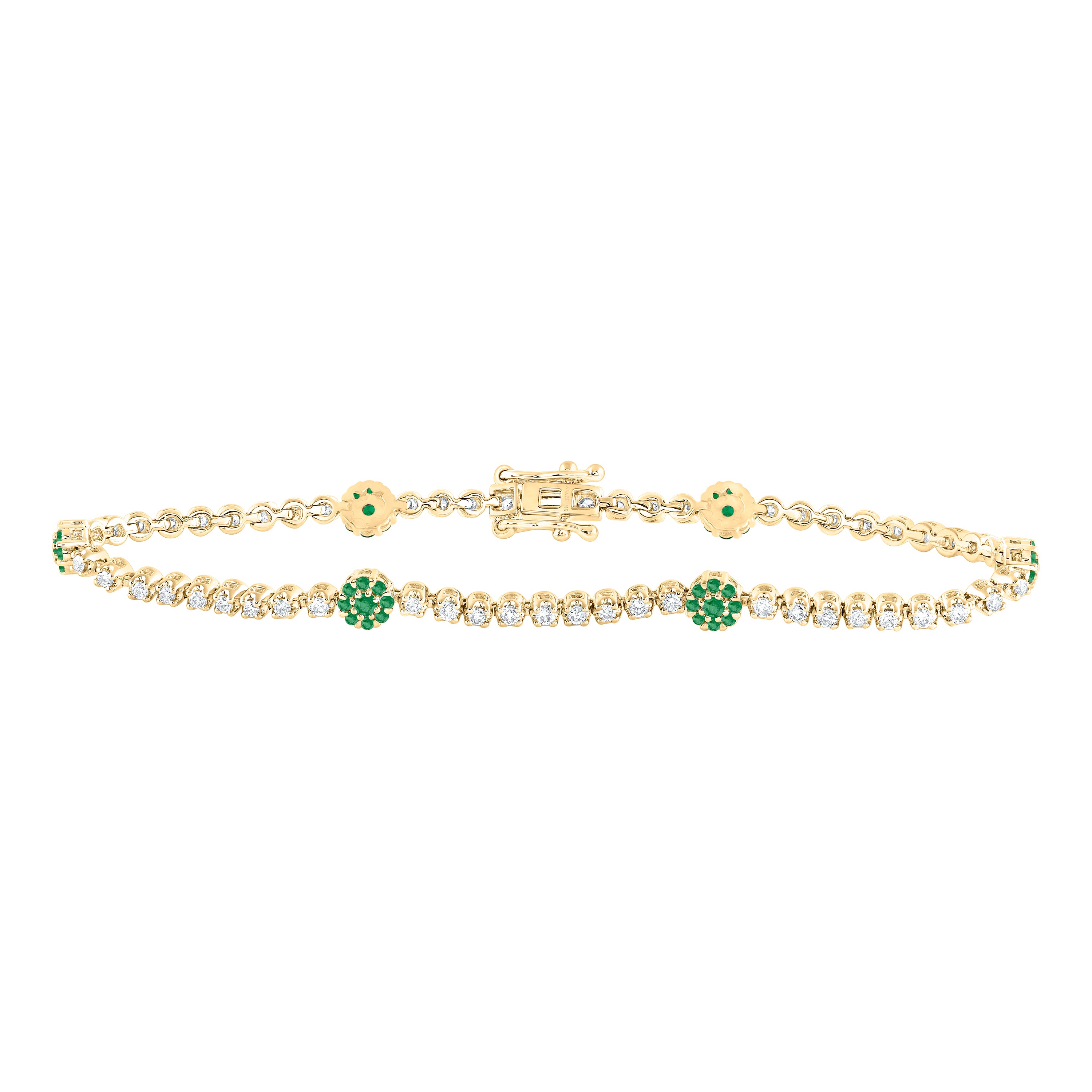 14Kt Gold 7/8Ctw-Diamond Ana M 5/8Ct Rd-Em Nat Gem Tennis Bracelet ( 7 Inch)