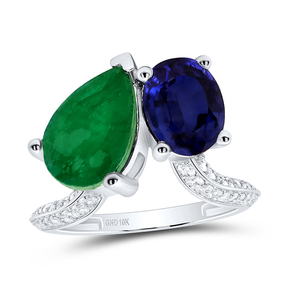 1/3Ctw-Dia Cn 12X8 Mm Ps-Em, 9X7 Mm Ov-Bs Synthetic Ring (4.01 grams)