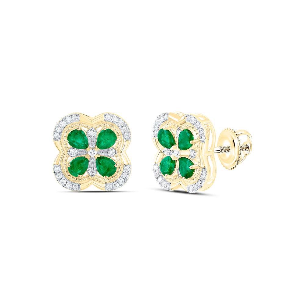 14Kt Gold 1/4Ctw-Dia Ana M 3/4Ct-Ps-Em Nat Gem Clover Earring