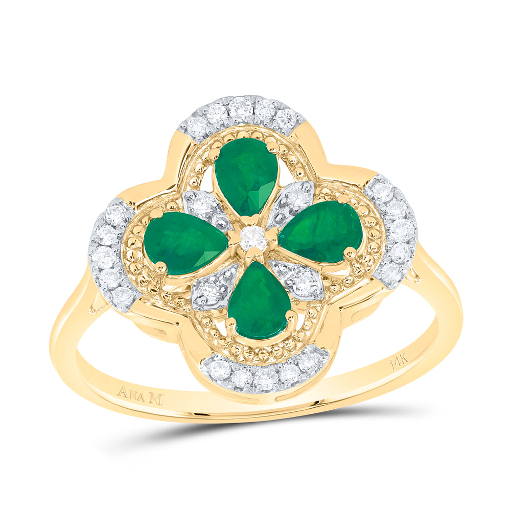 1/6Ctw-Dia Ana M 5/8Ctw-Ps-Em Nat Gem Clover Ring (2.89 grams)