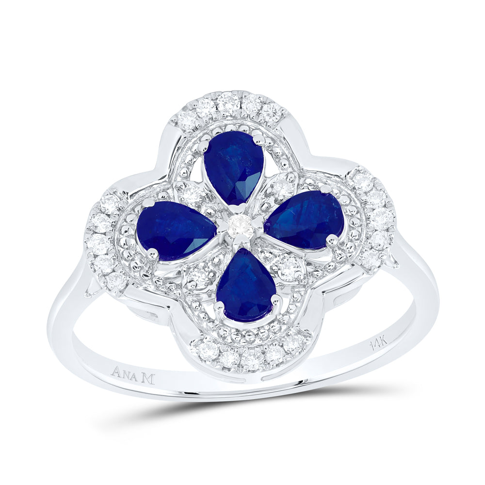 1/6Ctw-Dia Ana M 3/4Ctw-Ps-Bs Nat Gem Clover Ring (2.85 grams)