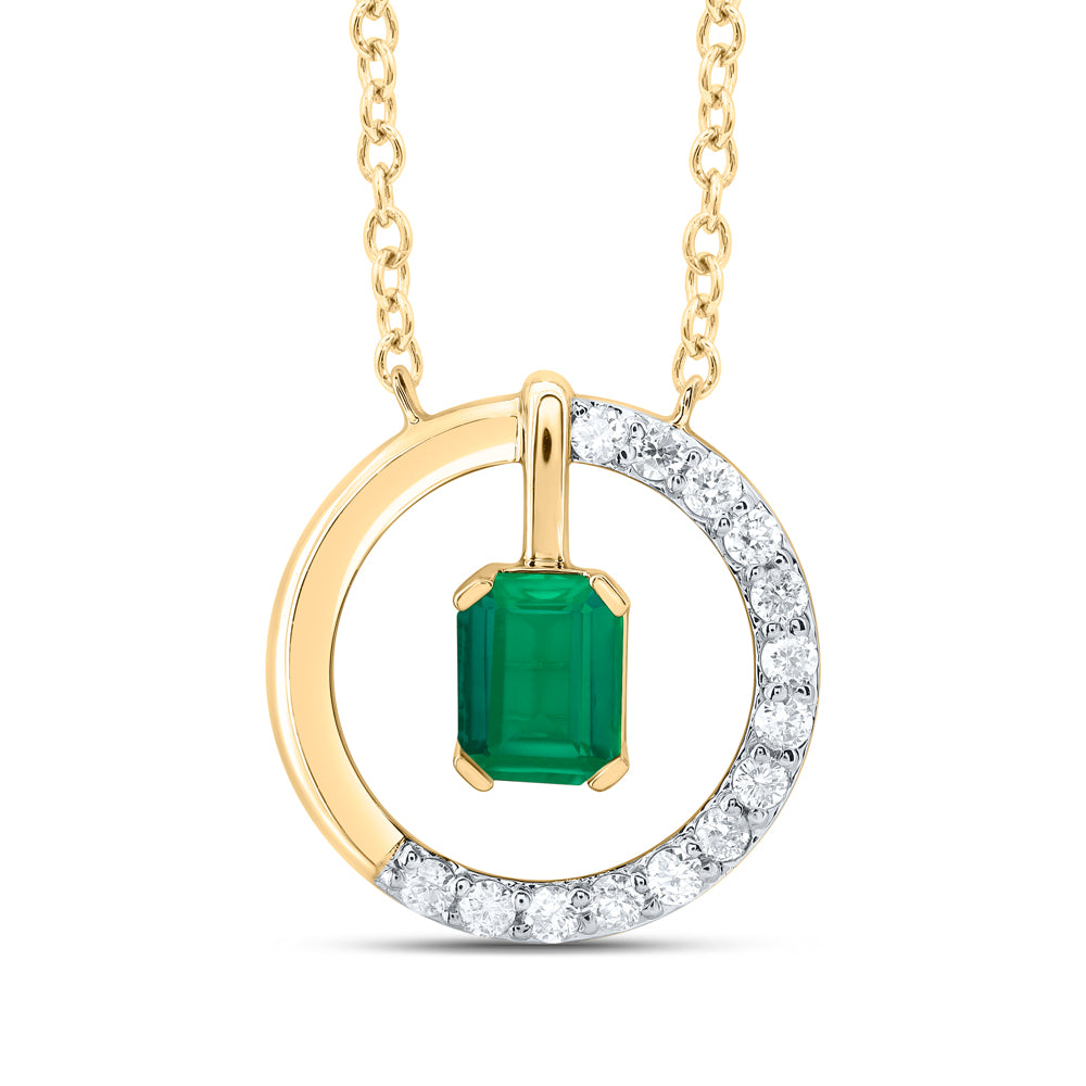 14Kt Gold 1/12Ctw-Diamond 4X3Mm Em-Em Nat Gem Fashion Necklace(18 Inch)