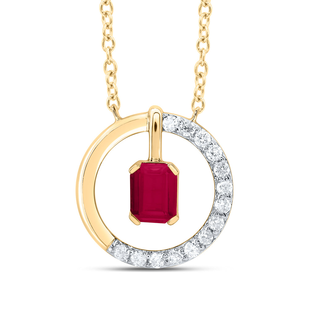 14Kt Gold 1/12Ctw-Diamond 4X3Mm Em-Ru Nat Gem Fashion Necklace(18 Inch)