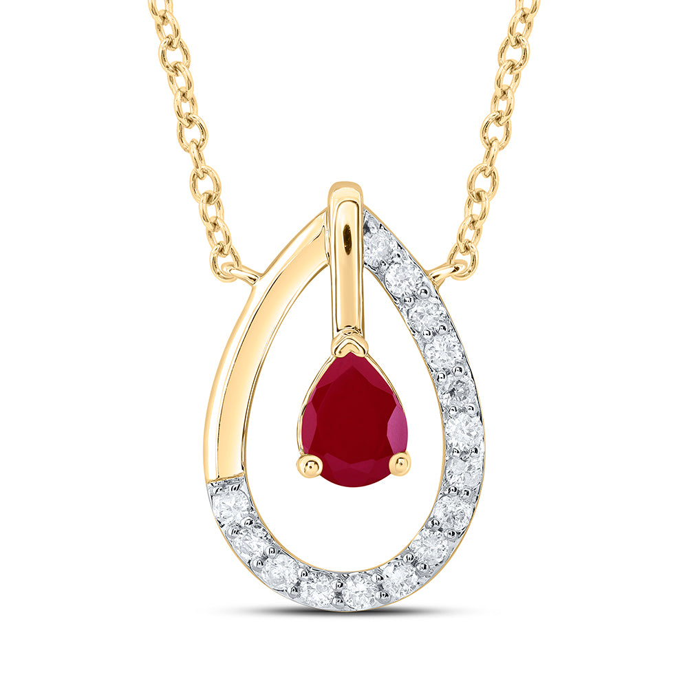 14Kt Gold 1/12Ctw-Diamond 4X3Mm Ps-Ru Nat Gem Fashion Necklace (18 Inch)