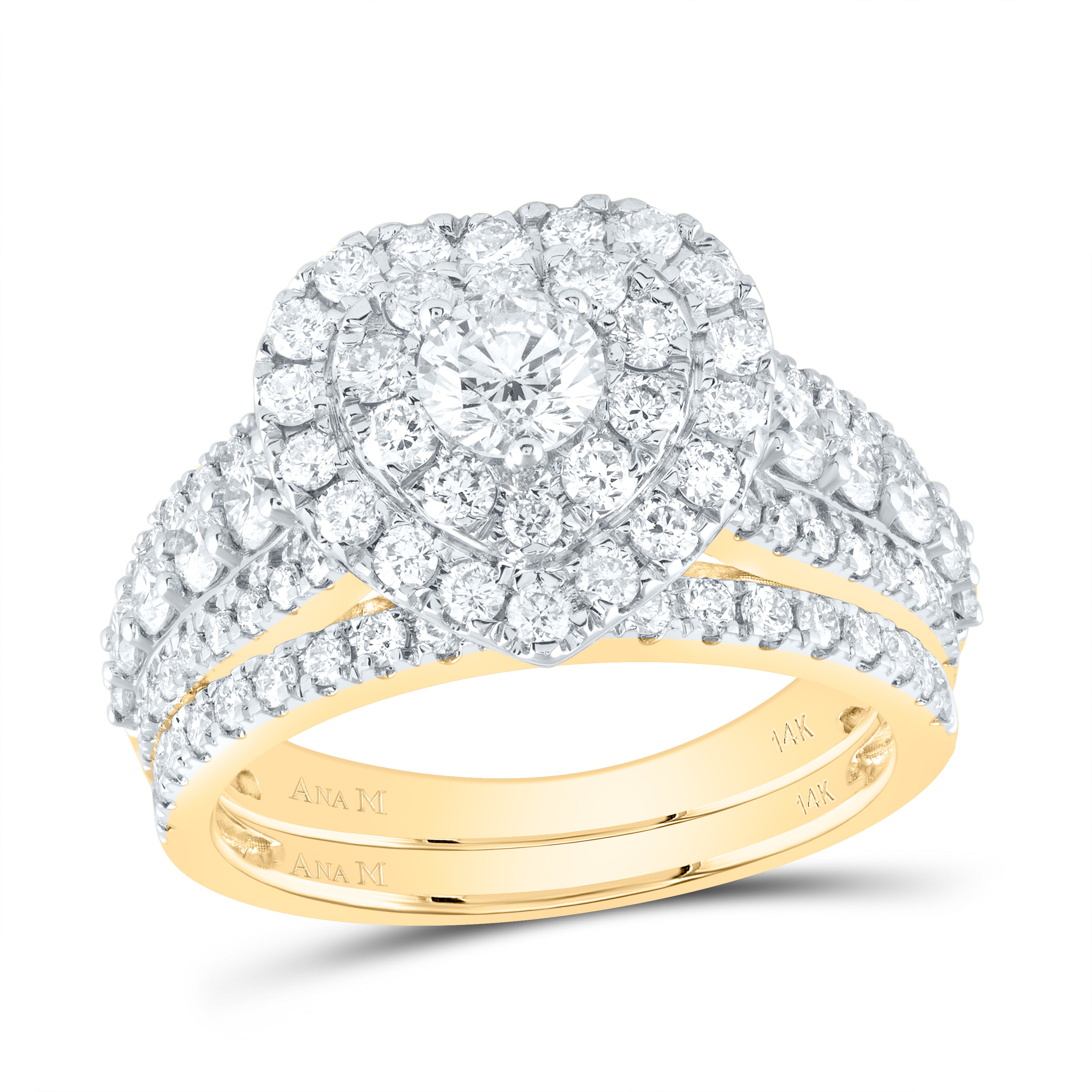 2 Ctw-Dia Ana M 3/8Ct-Crd Heart Double Halo Bridal Set (5.86 grams)