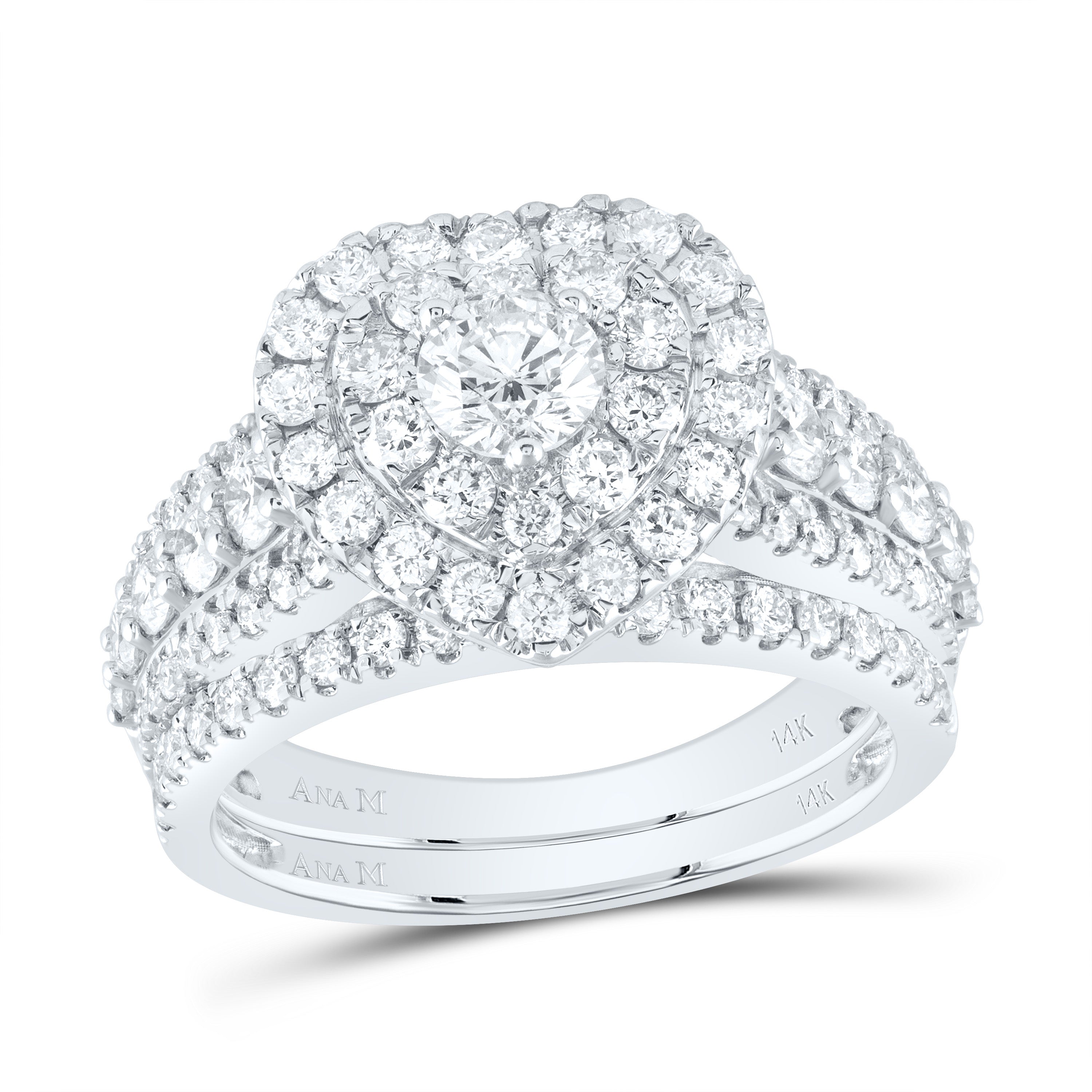 2 Ctw-Dia Ana M 3/8Ct-Crd Heart Double Halo Bridal Set (5.9 grams)
