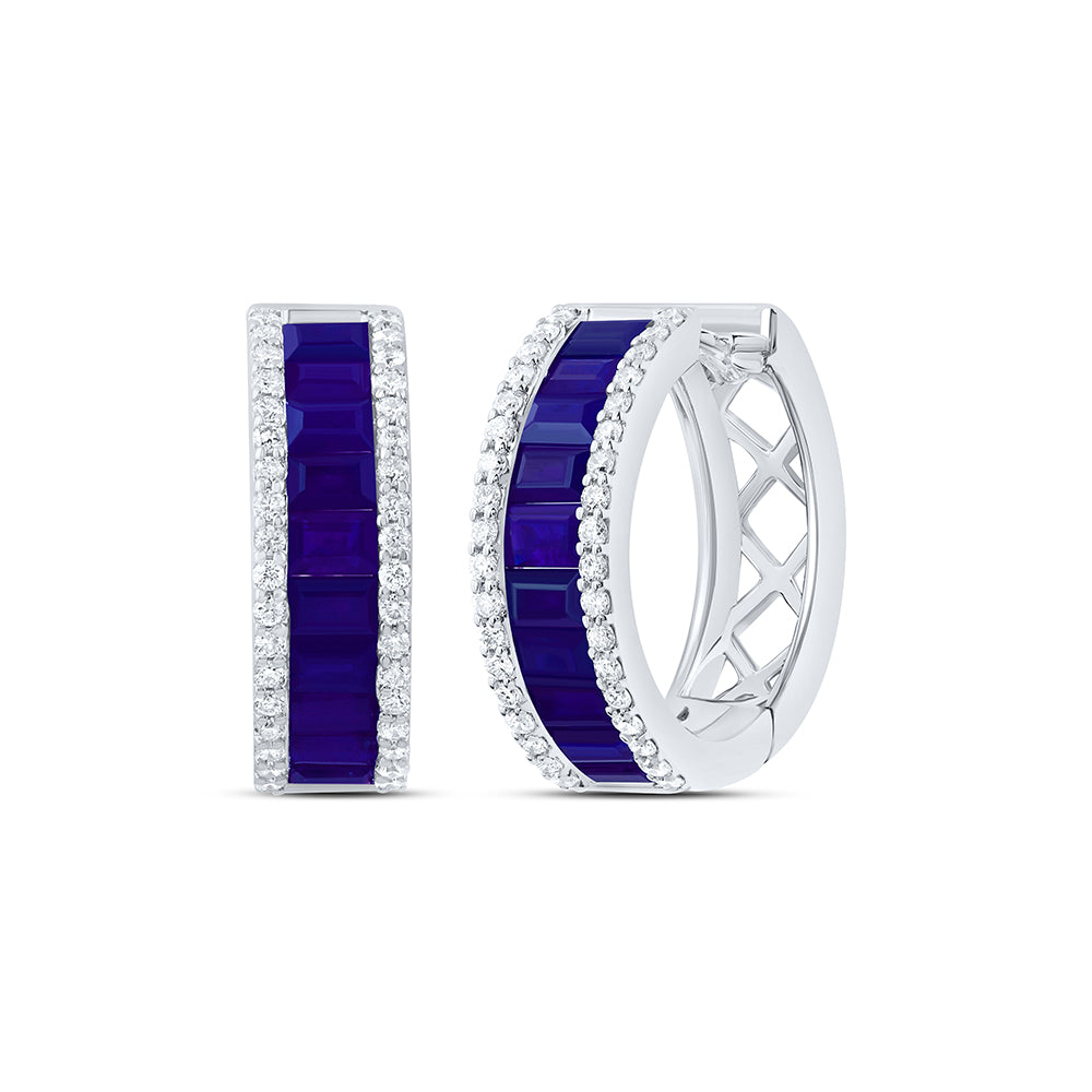 14Kt Gold 1/3Ctw-Diamond Ana M 2Ct Bs-Baguette Nat Gem Hoop Earring