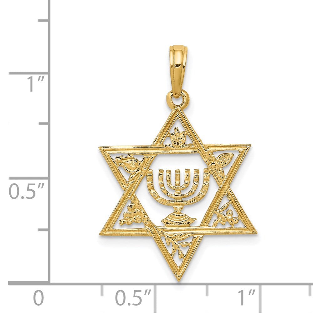 14k Yellow Gold 18 mm Star of David w/Menorah Pendant (1.18 grams)
