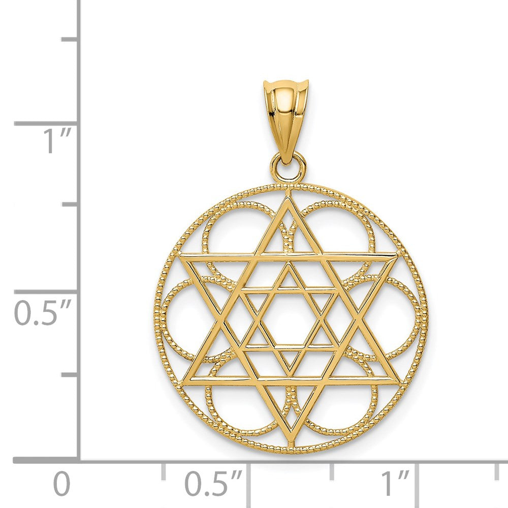 14k Yellow Gold 22 mm Star of David Circle Pendant (1.41 grams)