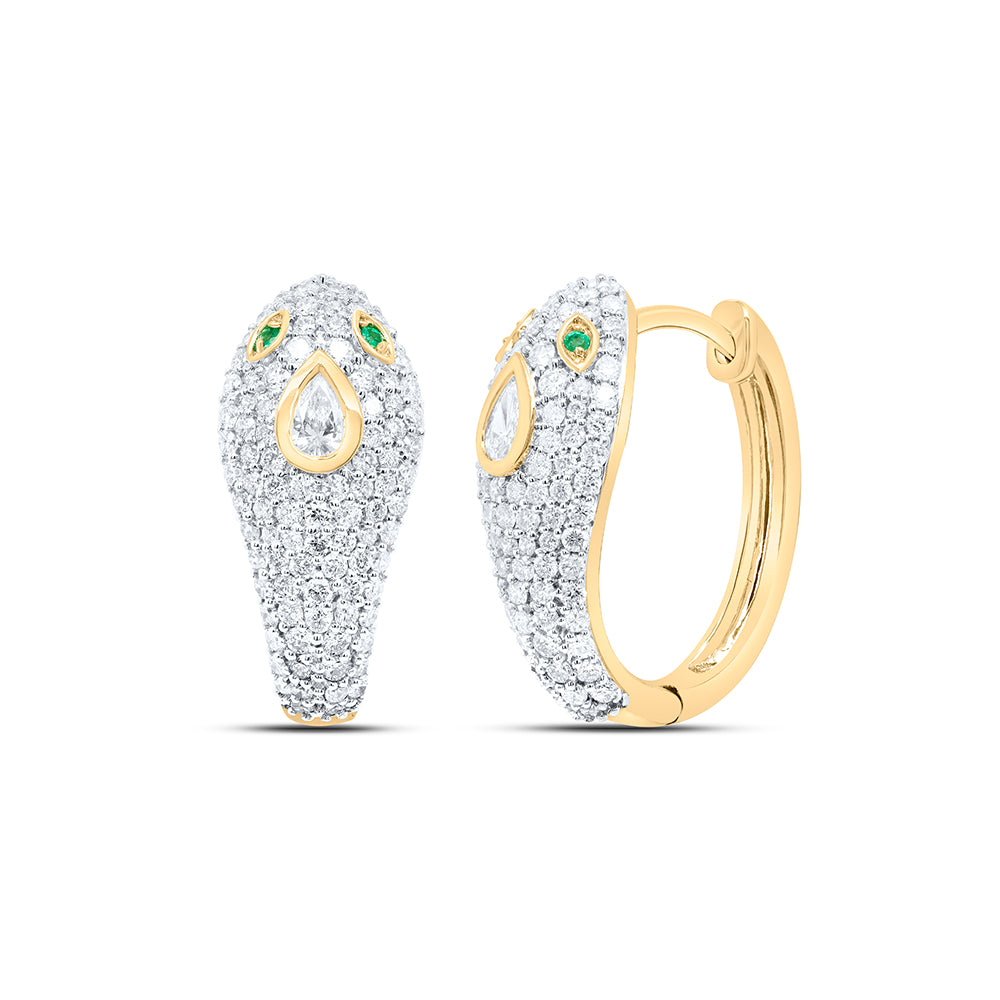 14Kt Gold 1Ctw-Dia Ana M 4X3Mm-Cps,0.02Ct Rd-Em Nat Gem Snake Hoop Earring