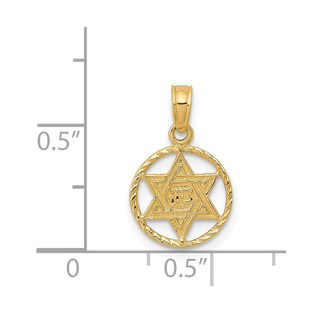 14k Yellow Gold 11 mm Star of David in Circle Frame Pendant (0.62 grams)