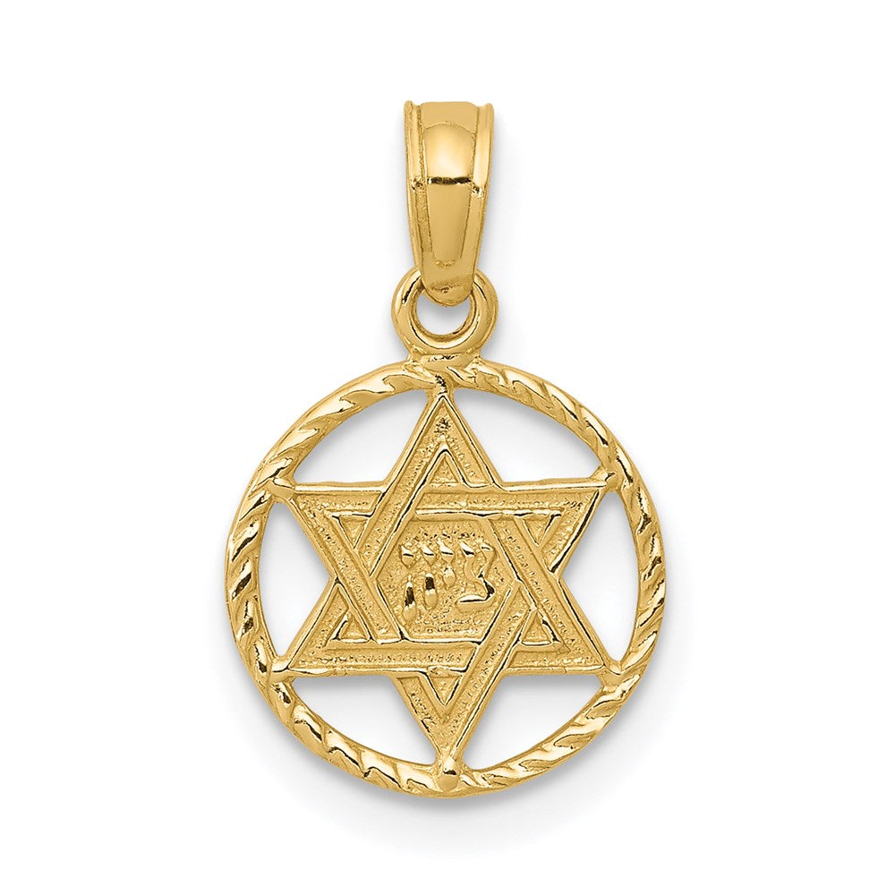 14k Yellow Gold 11 mm Star of David in Circle Frame Pendant (0.62 grams)