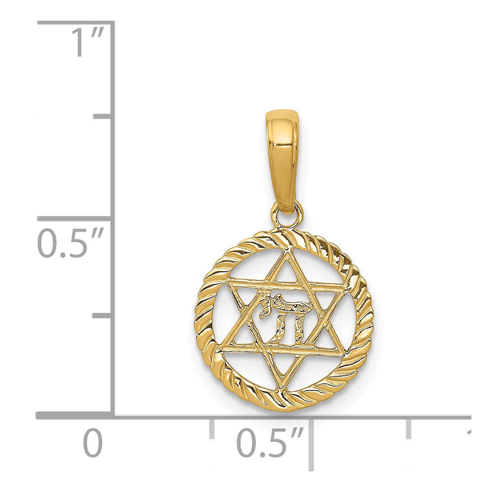 14k Yellow Gold 13 mm Star of David and Chai in Circle Pendant (0.66 grams)