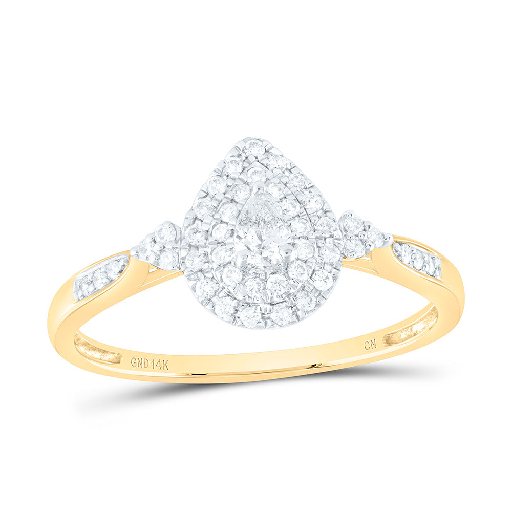 1/4Ctw-Nat Diamond Pear Double Halo Engagement Ring