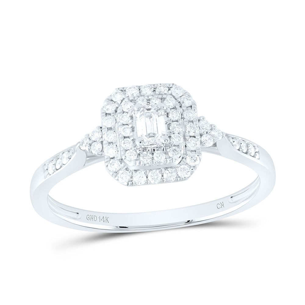 1/3Ctw-Nat Dia Cn Emerald Double Halo Engagement Ring