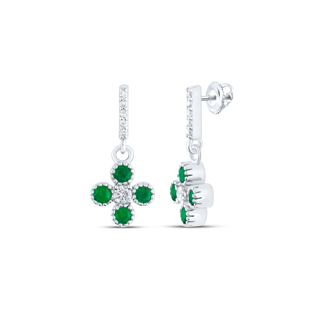 1/8Ctw-Dia Ana M 3/8Ctw Rd-Em Nat Gem Clover Dangling Earring