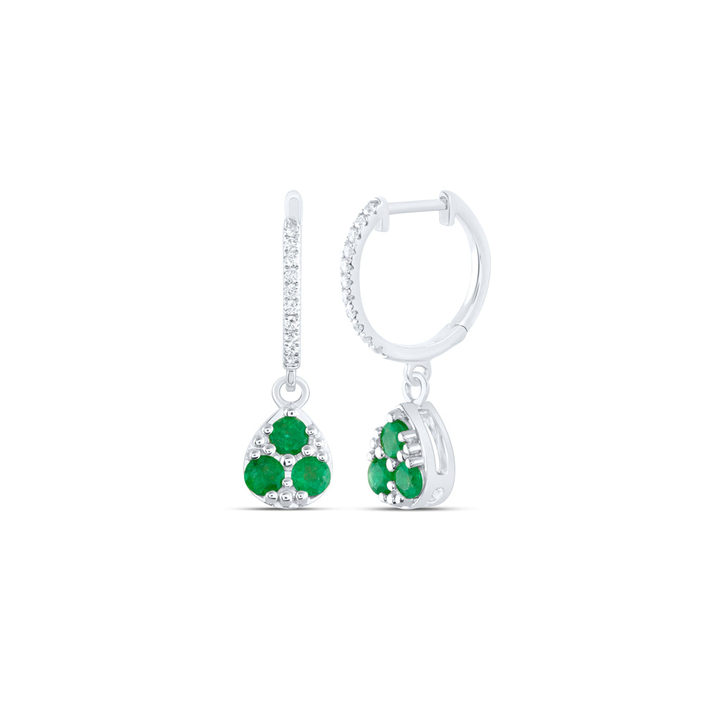 1/10Ctw-Dia Ana M 1/2Ctw Rd-Em Nat Gem Pear Dangling Earring