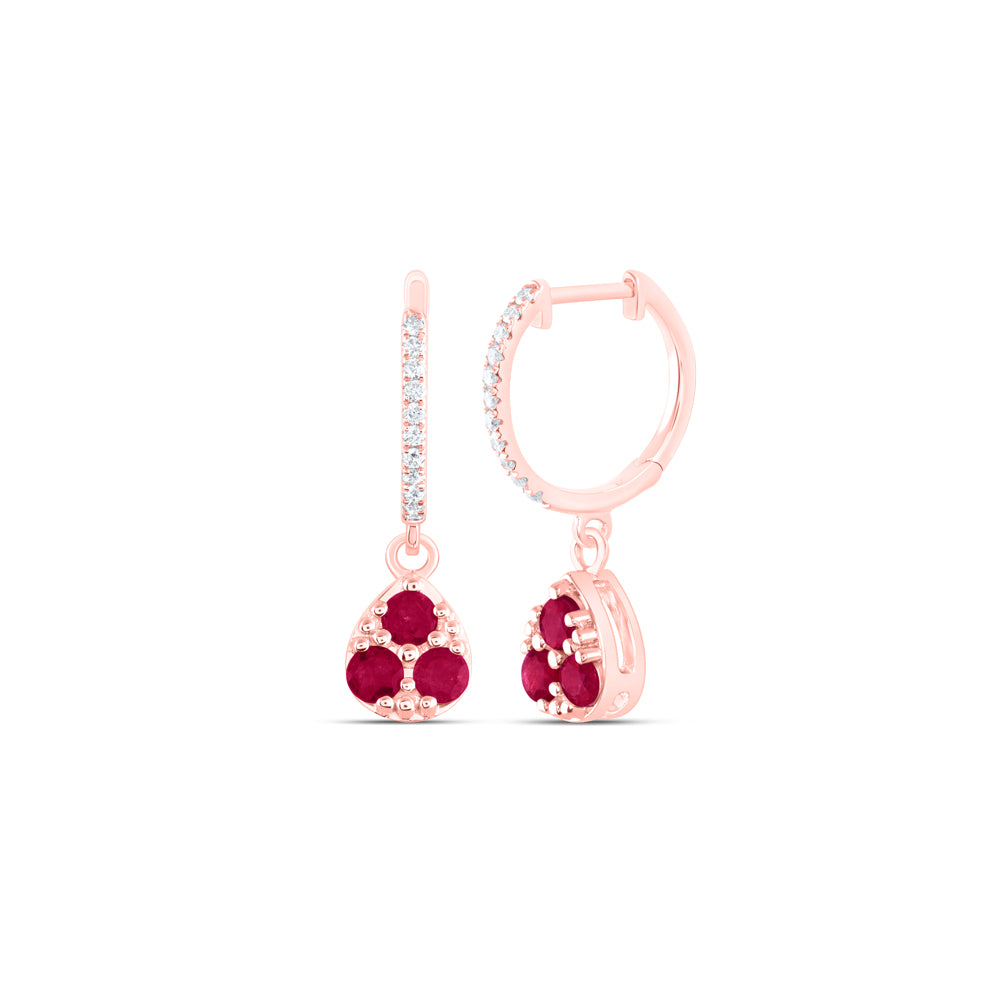 14Kt Gold 1/10Ctw-Dia Ana M 5/8Ct Rd-Ru Nat Gem Pear Dangling Earring