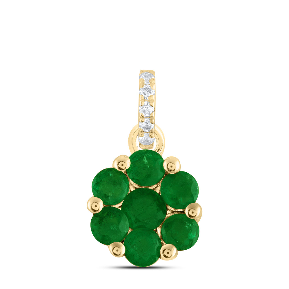 14Kt Gold 0.02Ctw-Dia Ana M 3/4Ct Rd-Em Nat Gem Flower Pendant