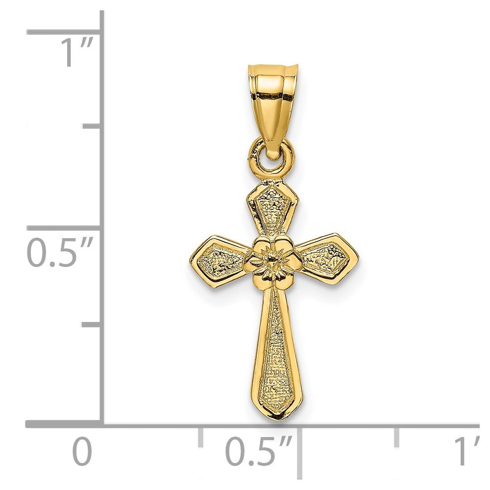 14k Yellow Gold 10 mm Small Cross w/Flower Charm (0.56 grams)