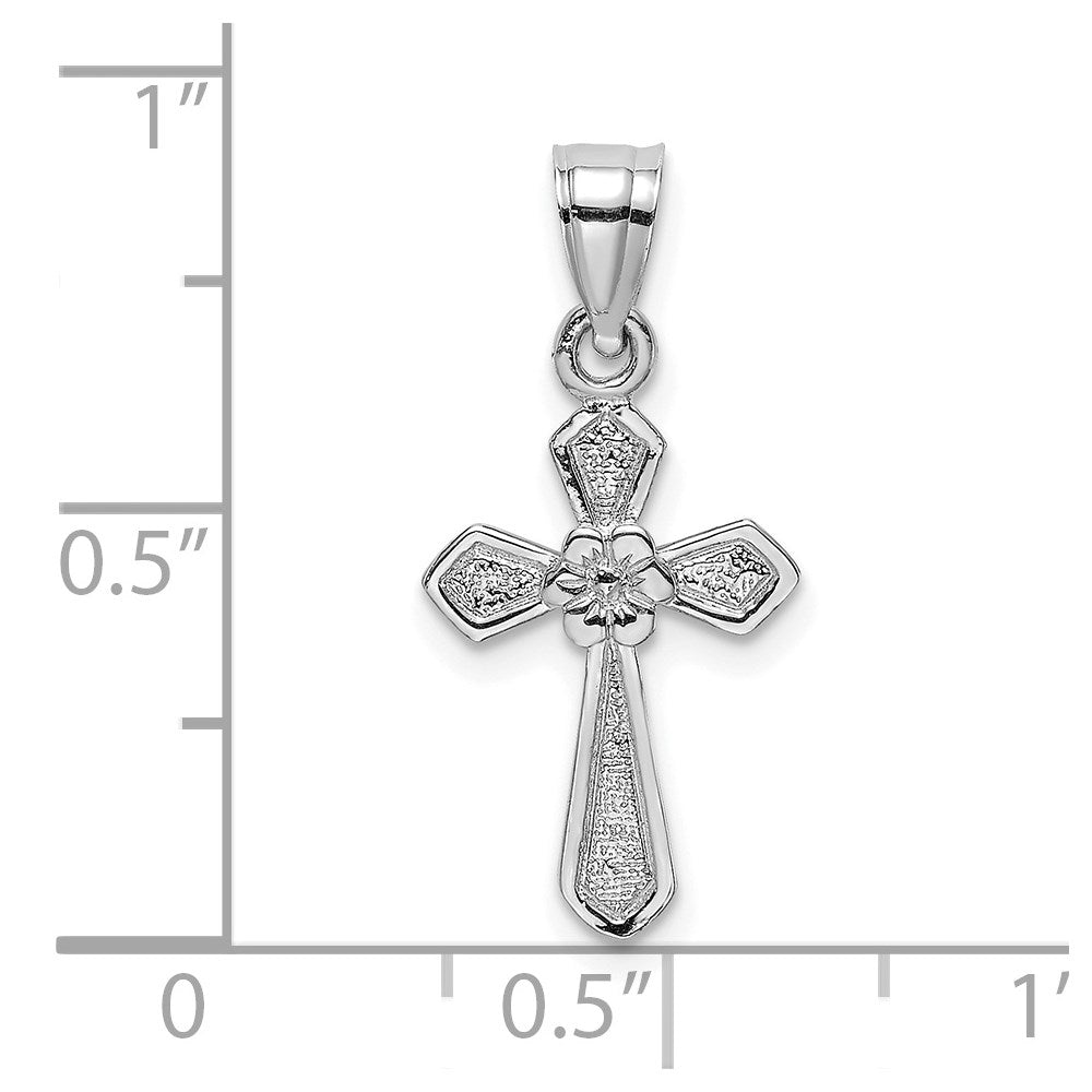 14k White Gold 10 mm Small Cross w/Flower Pendant (0.54 grams)