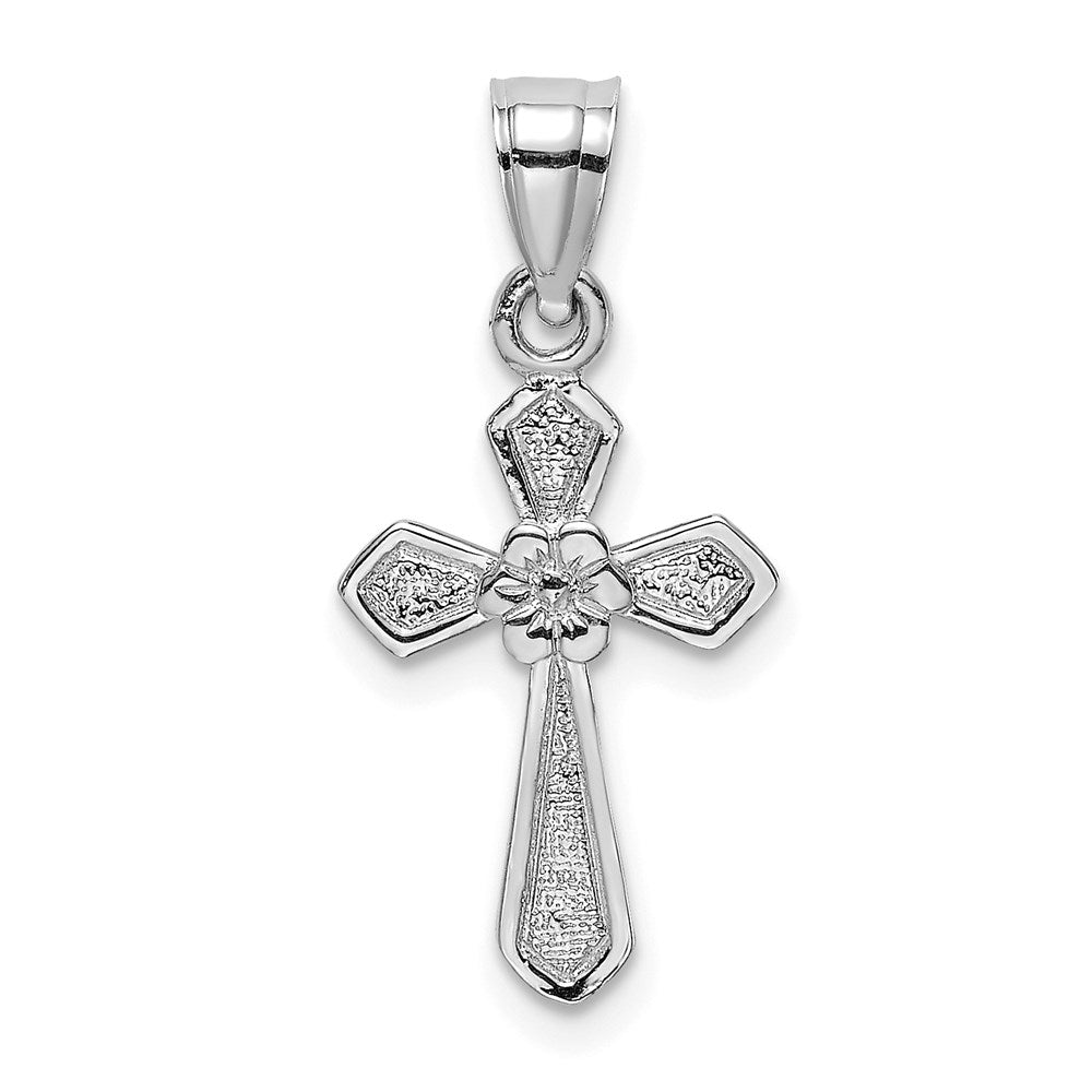 14k White Gold 10 mm Small Cross w/Flower Pendant (0.54 grams)