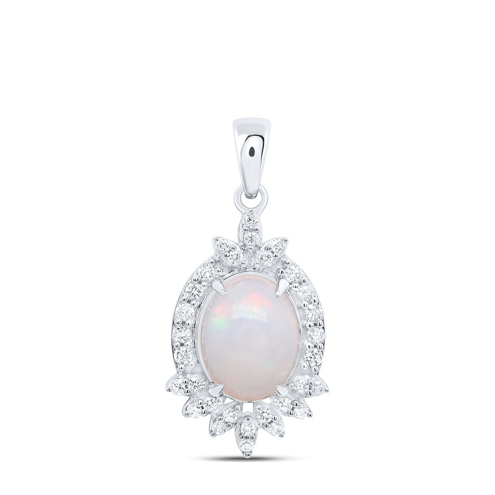 10Kt Gold 1/5Ctw-Diamond 9X7Mm-Ov-Opal Nat Gem Pendant