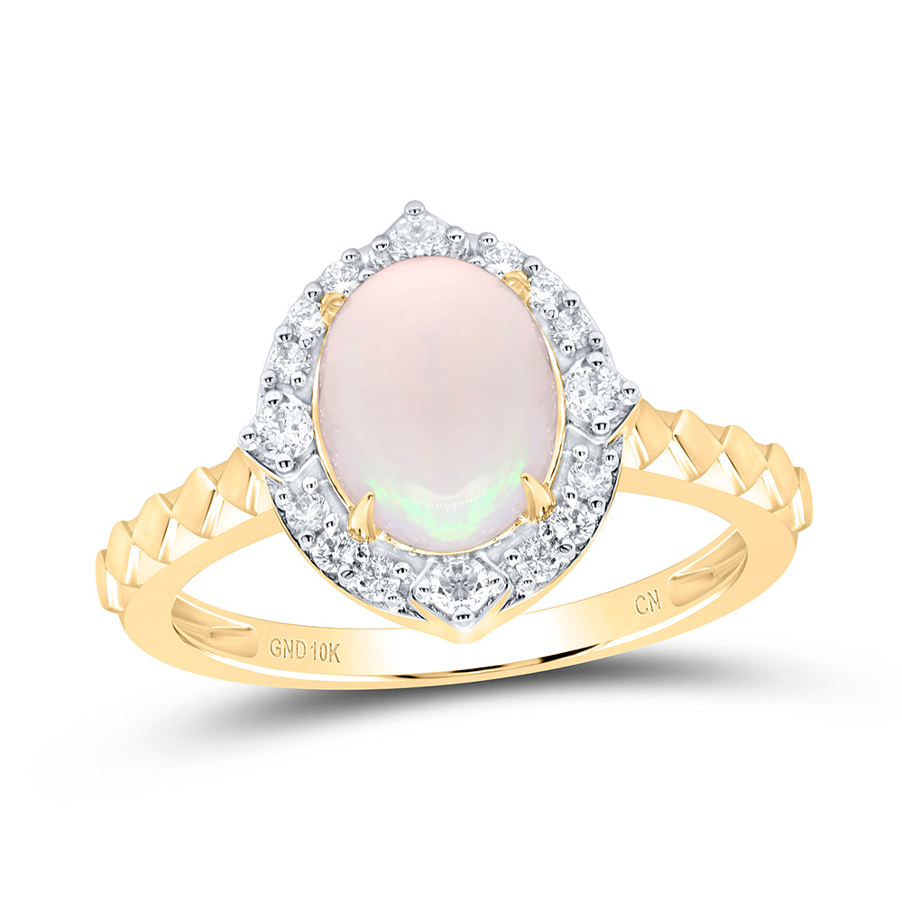 1/5Ctw-Dia Cn 9X7Mm-Ov-Opal Nat Gem Ring (2.75 grams)