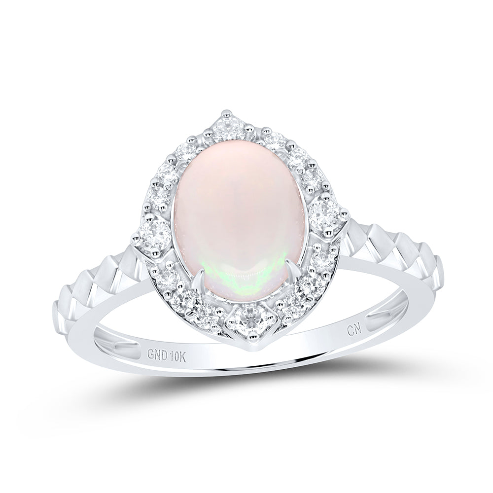 1/5Ctw-Dia Cn 9X7Mm-Ov-Opal Nat Gem Ring (2.89 grams)