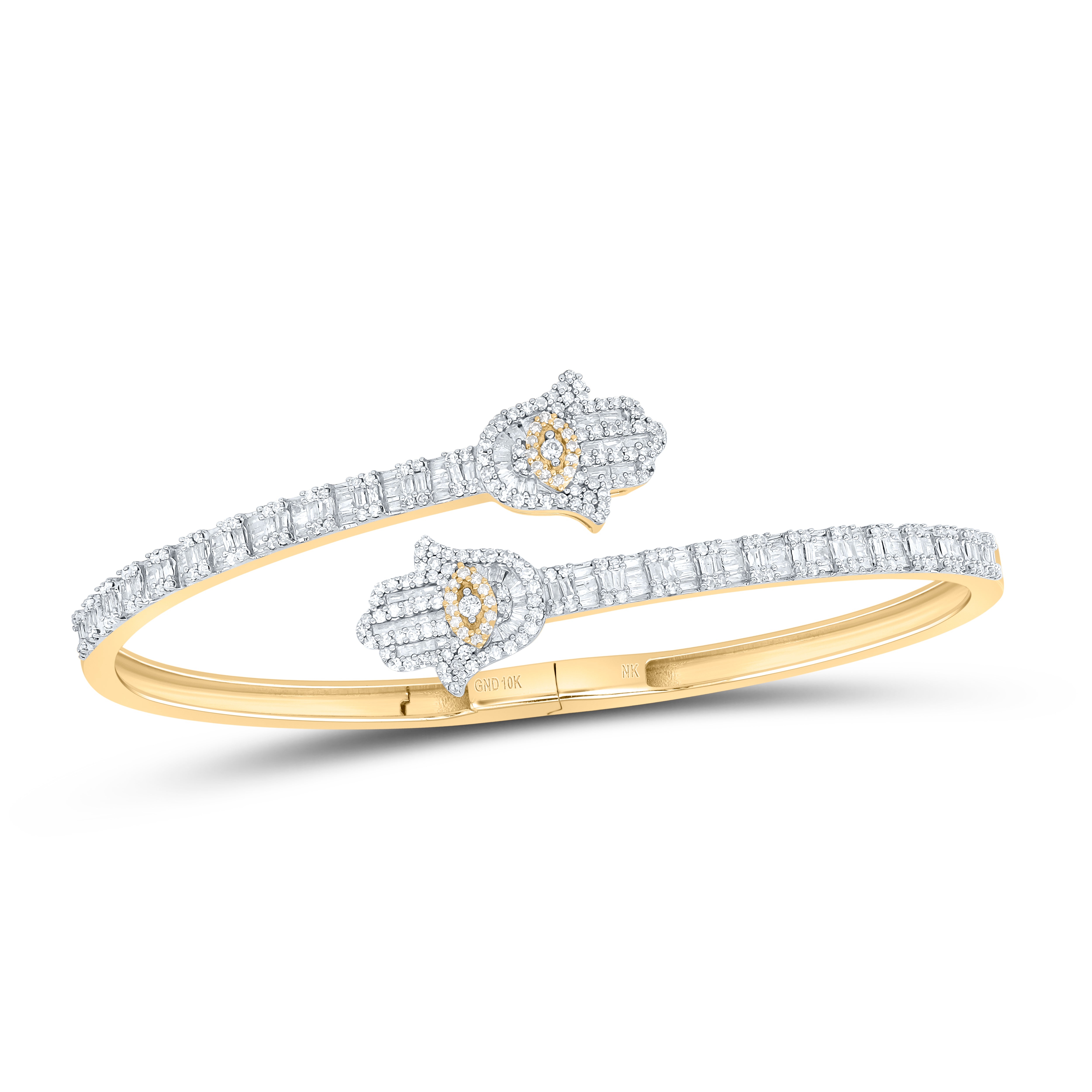 10Kt Gold 1 5/8Ctw-Dia Nk Hamza Cuff Bangle (55X65 Mm)