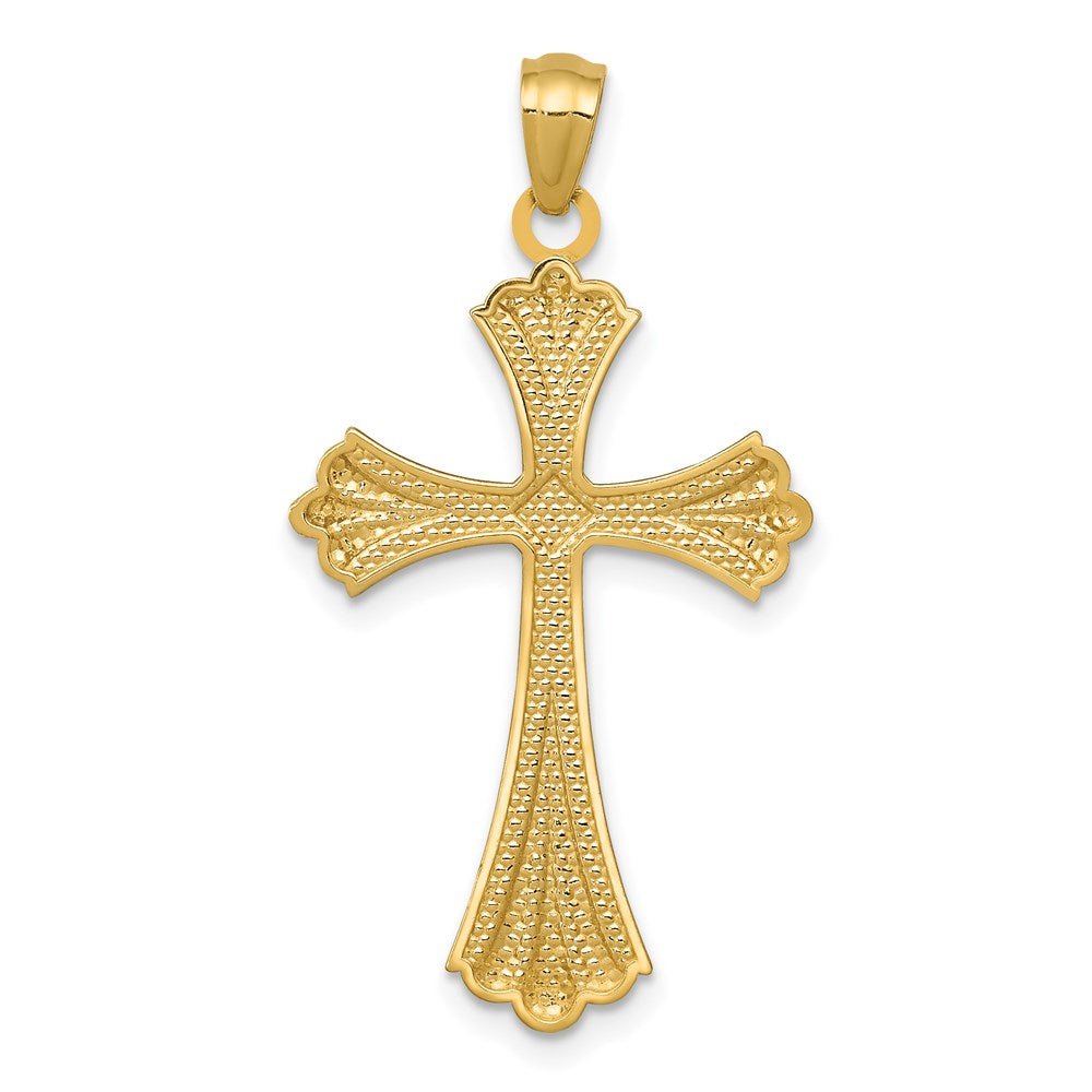 14k Yellow & Rhodium 17 mm Budded Cross Pendant (0.89 grams)