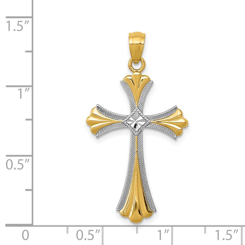 14k Yellow & Rhodium 17 mm Budded Cross Pendant (0.89 grams)