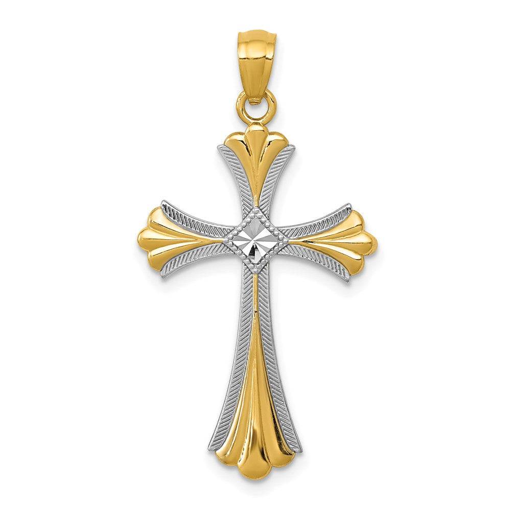 14k Yellow & Rhodium 17 mm Budded Cross Pendant (0.89 grams)