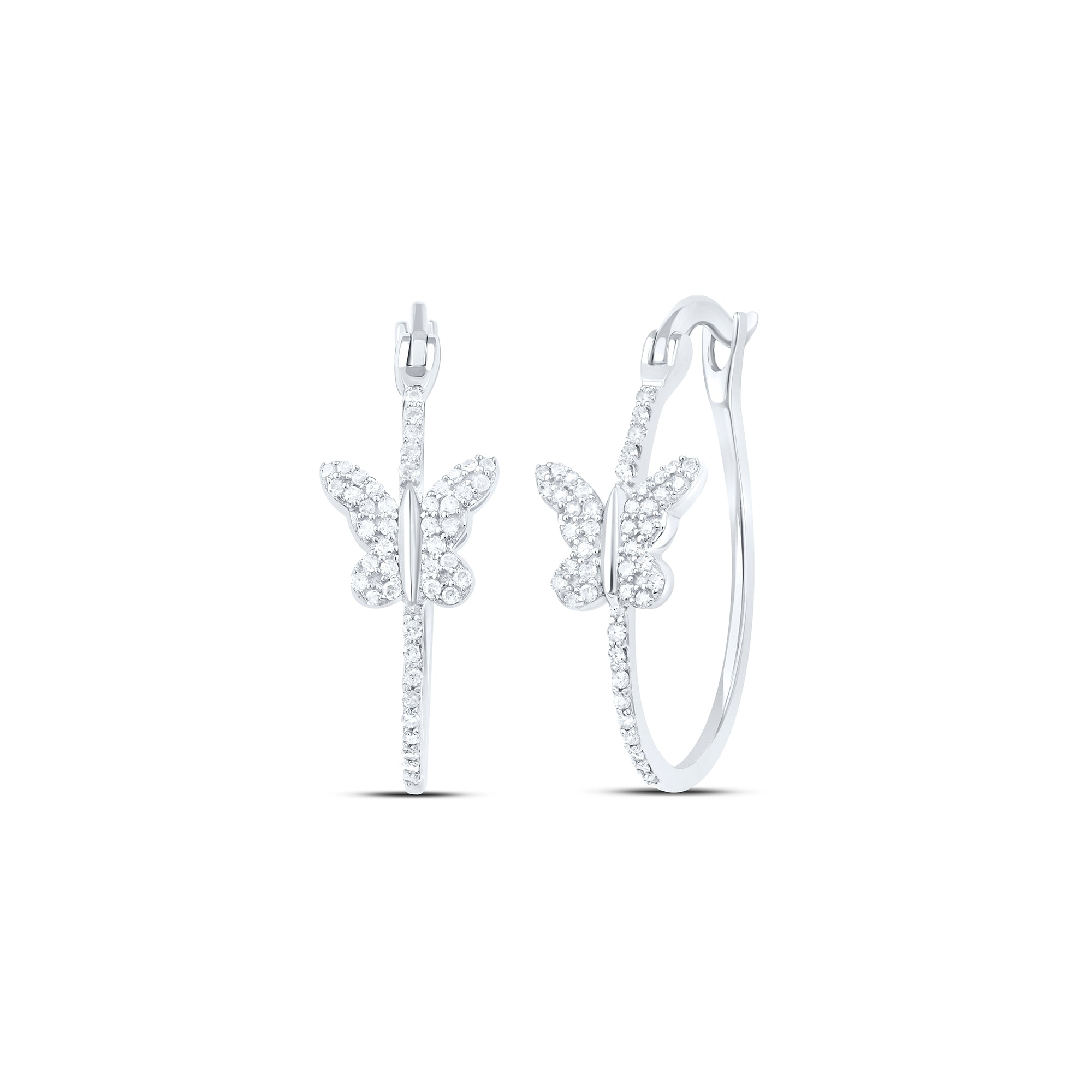 Sterling Silver 1/3Ctw-Diamond Gift Butterfly Hoop Earring