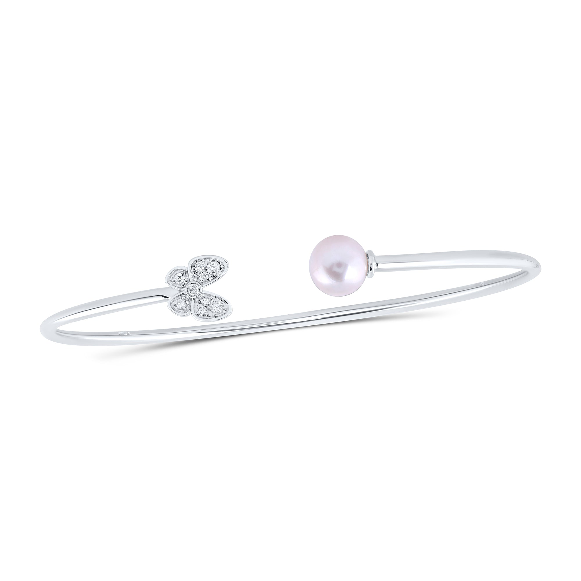 10Kt Gold 1/12Ctw-Diamond 6Mm-Pearl Butterfly Ladies Bangle (60X48Mm)