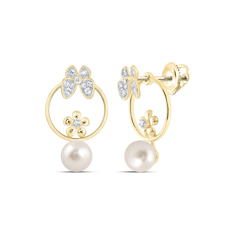 10Kt Gold 1/10Ctw-Dia Cn 6 Mm-Pearl Butterfly Earring