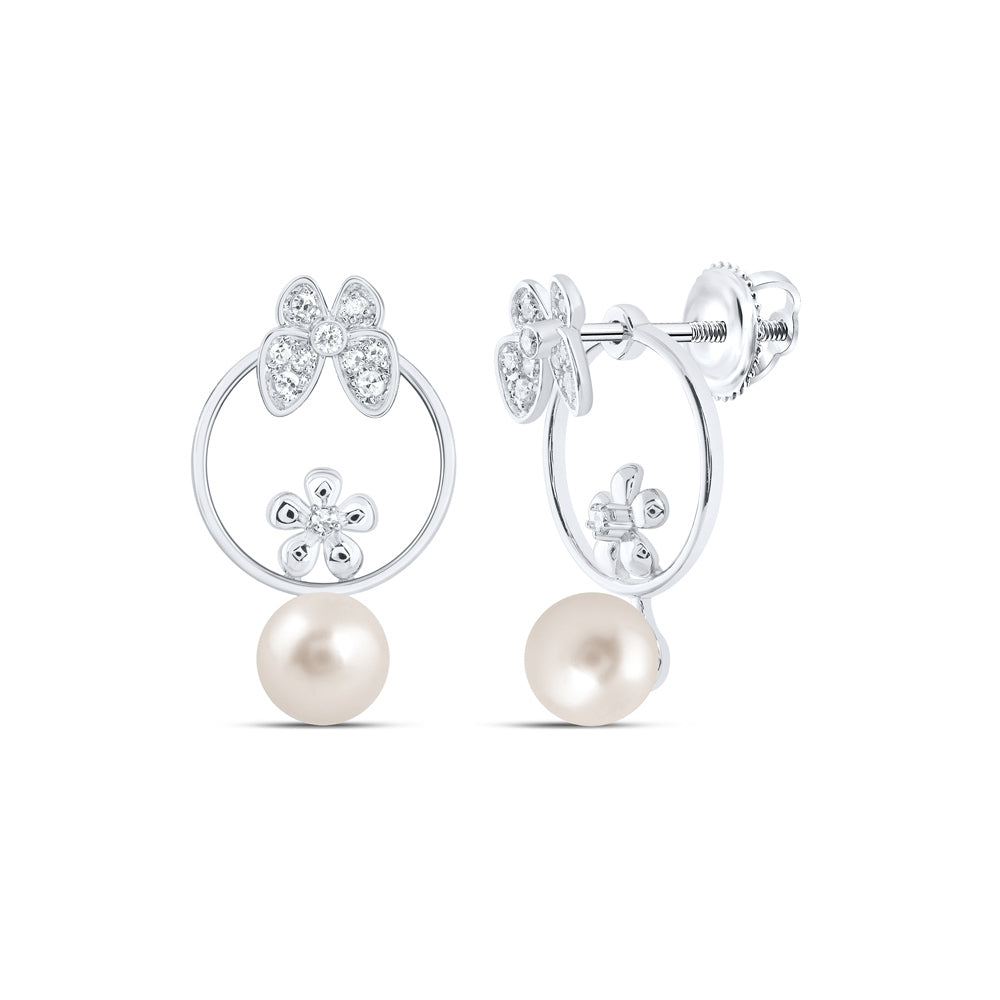 10Kt Gold 1/10Ctw-Dia Cn 6 Mm-Pearl Butterfly Earring