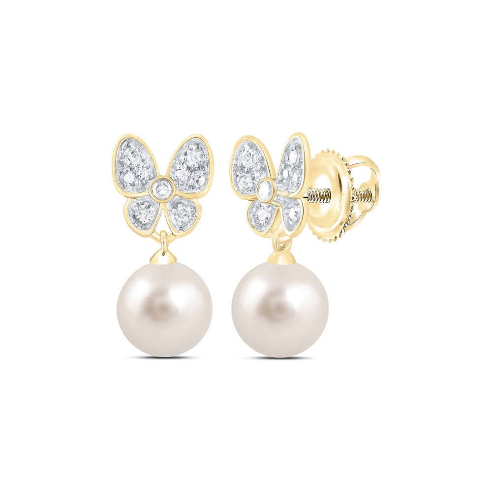 10Kt Gold 1/10Ctw-Dia Cn 6 Mm-Pearl Butterfly Earring