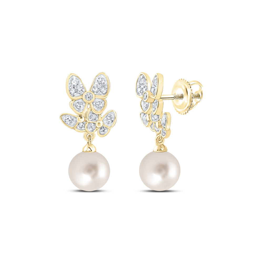 10Kt Gold 1/6Ctw-Dia Cn 6 Mm-Pearl Butterfly Earring