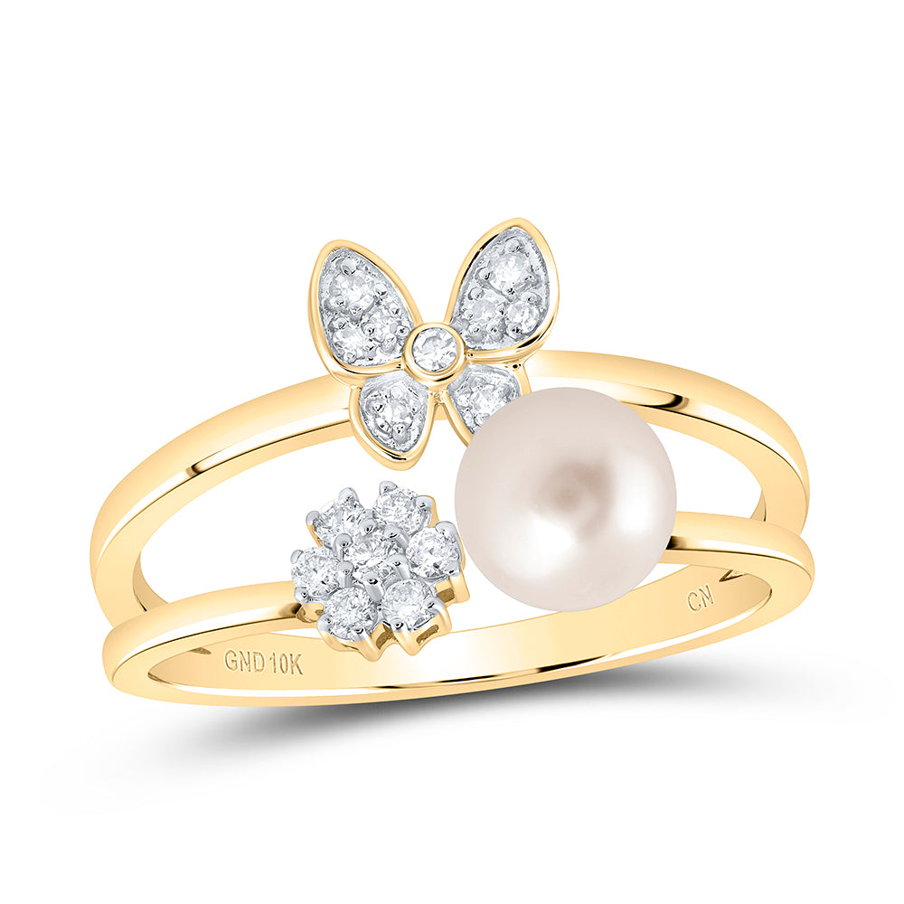 1/6Ctw-Dia Cn 6Mm-Pearl Butterfly Ladies Ring (2.32 grams)