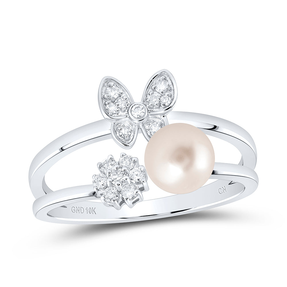 1/6Ctw-Dia Cn 6Mm-Pearl Butterfly Ladies Ring (2.42 grams)