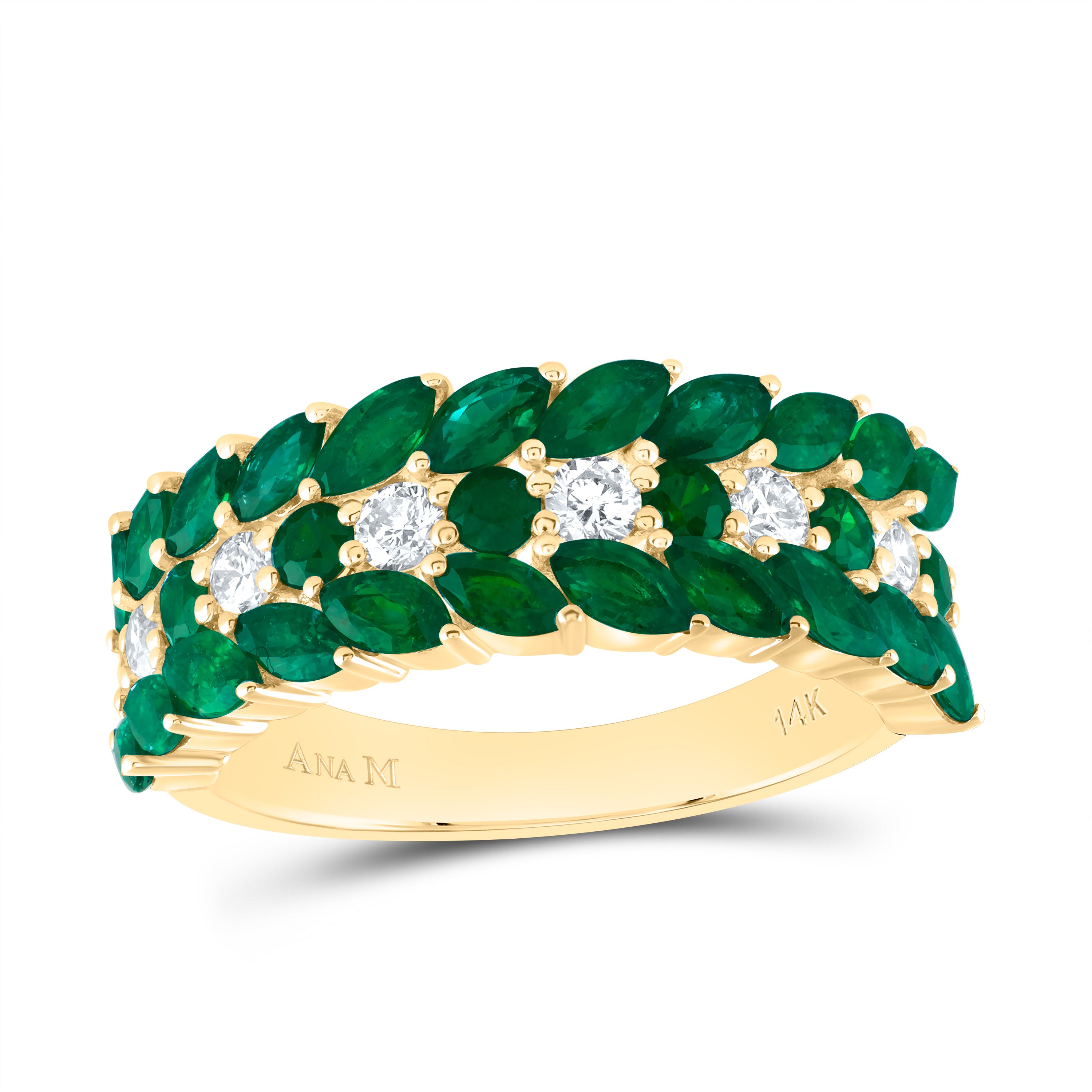 1/3Ctw-Dia Ana M 1 3/4Ctw Mq-Em, 3/8Ctw Rd-Em Nat Gem Ring (3.01 grams)